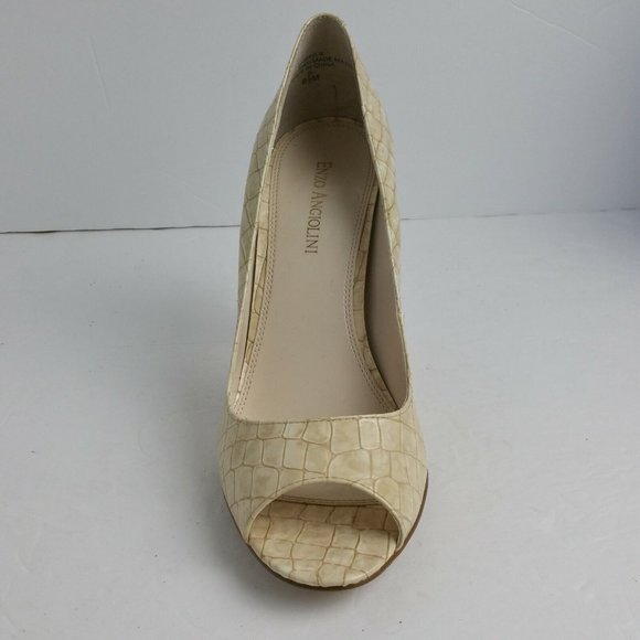 Enzo Angiolini Maylie Heels 8.5 Ivory Beige Embossed Patent Open Toe Snakeskin - Picture 10 of 12